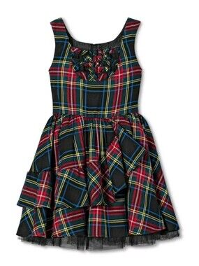 Harajuku Mini Target Girl's Plaid Girls Black & Red Tartan Ruffle Dress